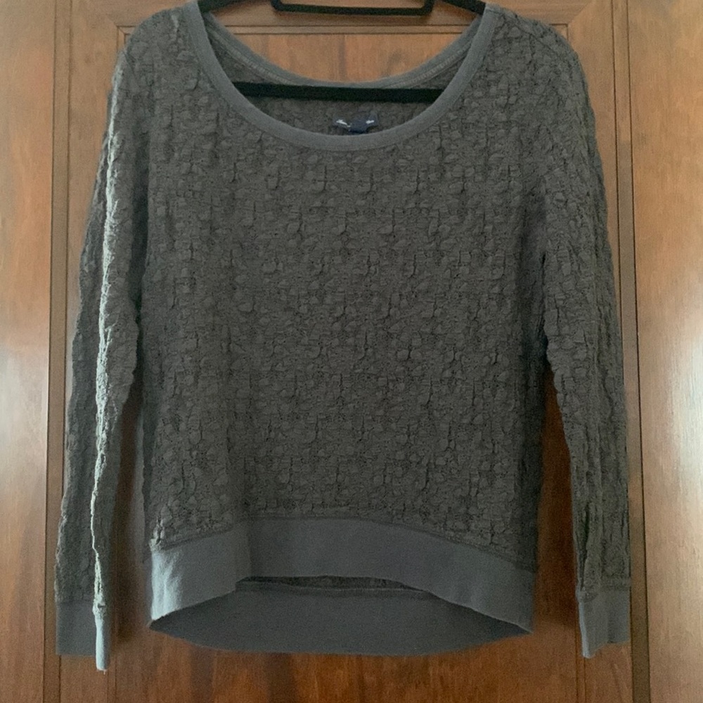 american eagle gray sweater lace textured design size small